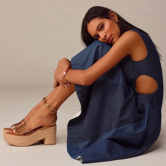 💫HP‼️💫 NIB ANTHROPOLOGIE Maeve Raffia Platform Heels in Bronze, Size 38 (US 7.5) - Picture 2 of 11